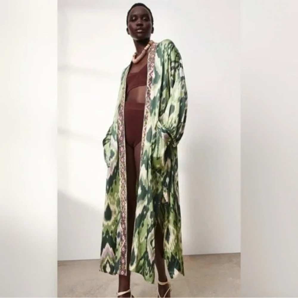 Zara Green Patterned Kimono Dress - Picture 3 of 4